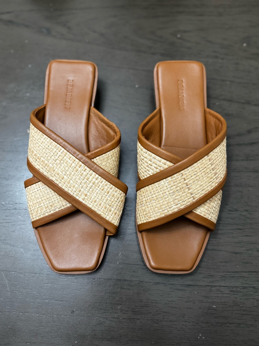 BEMBIEN  Aman Tan Woven Cross-Strap Slide Sandals Leather Size 36/6